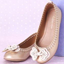 Babyoye Slip on Bellies With Bow Applique - Golden-image-24