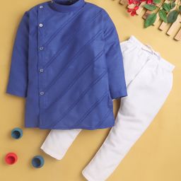 Jeet Ethnics Full Sleeves Parallel Pintuck Stripe Detailed Kurta With Pyjama - Blue-image-32