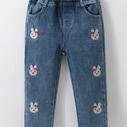Kookie Kids Denim Full Length Washed Jeans with Bunny Patch - Blue-picture-25