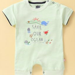 Mini Taurus Cotton Knit Half Sleeves With Romper With Text & Sea Life Print - Green-image-76