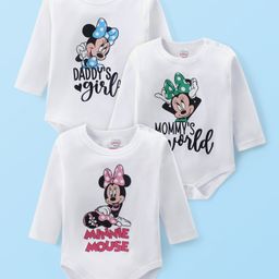Babyhug Interlock Knit Full Sleeves Onesie With Minnie Mouse Graphics Pack Of 3 -White-image-46