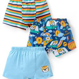 Babyhug 100% Cotton Knit Trunks with Striped & Tiger Print  Pack of 3- Multicolour-image-11
