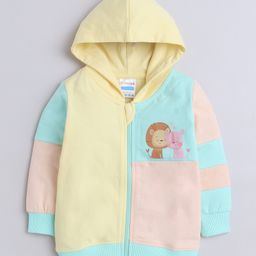 BUMZEE Looper Full Sleeves Lion Printed Colour Blocked Hooded Sweat Jacket - Multi Colour-image-76
