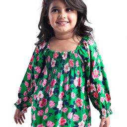 Babyhug Rayon Woven Full Sleeves Floral Printed Top - Green-image-106