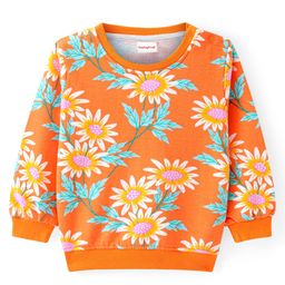 Babyhug Cotton Knit Full Sleeves Sweatshirt with Floral Print - Orange-image-115