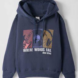 Taeko Fleece Knit Full Sleeves Hooded Sweatshirt with Text Print - Navy Blue-picture-7