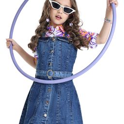 Ollington St. Cotton Knit Half Sleeves Floral Printed Shirt Top & Denim Stretchable Denim Pinafore - Purple & Indigo-image-92