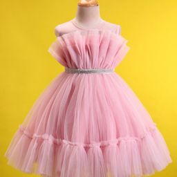 Rassha Sleeveless Stone Embellished Ruffle Detailed Dress - Light Pink-image-11