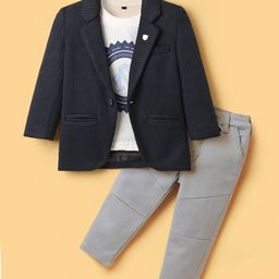 Dapper Dudes Full Sleeves Self Designed Blazer With Typography Printed Tee & Pant Set - Navy Blue-image-75