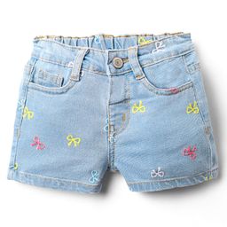 Bonfino Cotton Woven Knee Length Washed Shorts With Ribbon Embroidery - Light Blue-image-36