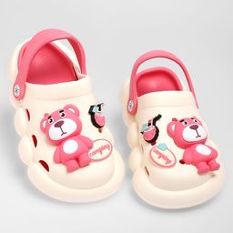KIDLINGSS Bear Applique Detailed Perforated Clogs - White & Orange-image-71