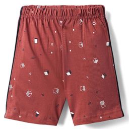 Taeko Single Jersey Knit Above Knee Length Shorts with Geometric Print - Tandoori Spice Red-image-27
