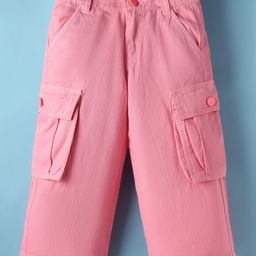 Olio Kids Cotton Woven Full Length Solid Color Trouser with Cargo Pocket - Pink-picture-16