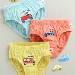 BUMZEE Cotton Briefs With Car Print Pack of 3 - Yellow Light Blue & Peach-picture-28