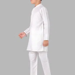 Pehanaava Boys Striped Mandarin Collar Thread Work Cotton Straight Kurta With Pyjama image 5