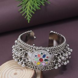 I Jewels Women Silver Silver Plated Oxidised Cuff Bracelet-56