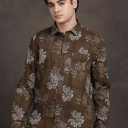 Turtle Men Relaxed Slim Fit Floral Printed Spread Collar Casual Shirt-picture-46