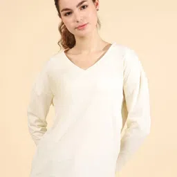 UnaOne Women V-Neck Drop-Shoulder Sleeves Pockets T-shirt-image-41