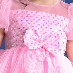 Mark & Mia Half Puffed Sleeves Sequined High & Low Party Frock with Sequin & Bow Detailing - Pink image 4