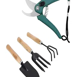 DeoDap Set Of 3 Black & Green Wood Pruner With Scissors Garden Tools Set-19