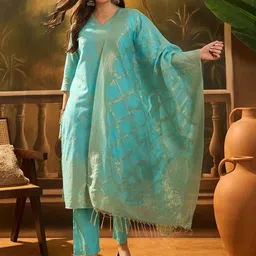 Sangria Woven Design Straight Kurta Set With Dupatta-image-12