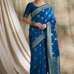MANVAA Woven Design Zari Silk Blend Fusion Banarasi Saree-image-44