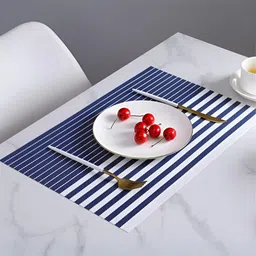 UniKart Navy Blue & White 10 Pieces Striped Table Placemats-34