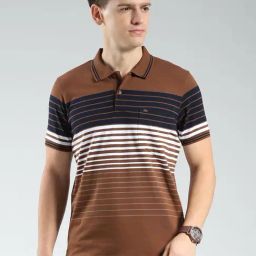 Monte Carlo Brown Regular Fit Striped T-Shirt-image-41