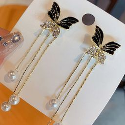 VAGHBHATT Gold-Plated Pearls Beaded & Rhinestone Studded Butterfly Shaped Drop Earrings-49