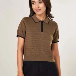 People by Pantaloons Brown Cotton Self Pattern Top-image-25