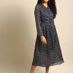 DODO & MOA Navy Floral Print Midi Dress-picture-25