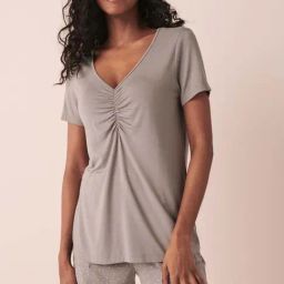 La Vie En Rose Grey V Neck Top-image-16