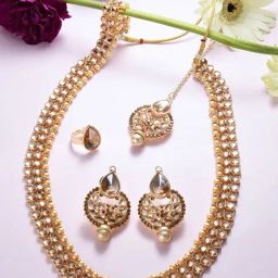 Zaveri Pearls Gold Tone Sparkling Long Bridal Necklace Earring Maangtikka & Ring Set-ZPFK16414-image-63