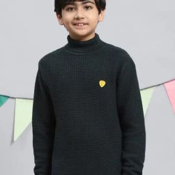 Monte Carlo Kids Dark Green Self Design Full Sleeves Sweater-image-75
