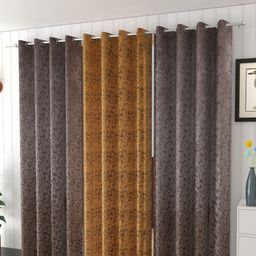 Galaxy Home Decor Mustard Yellow 3 Pieces Printed Velvet Room Darkening Window Curtains-image-97