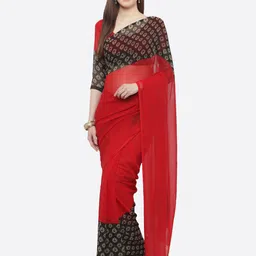 Shaily Red Printed Pure Georgette Saree-picture-28