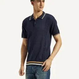 Levi's Navy Cotton Slim Fit Striped Polo T-Shirt-picture-49