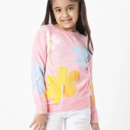 Nauti Nati Girls Pink Cotton Jacquard Regular Fit Sweater-picture-12