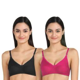 AROUSY Pink & Black Cotton T-Shirt Bra - Pack Of 2-picture-26