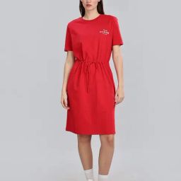 Tommy Hilfiger Red Cotton Solid Knee Dress-image-83