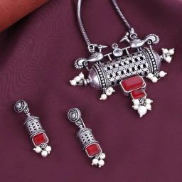 Panash Silver Plated Stone Studded & Beaded Jewellery Set-image-72