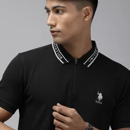 U S Polo Assn Men Black Embroidered Polo Collar Pure Cotton Slim Fit T-shirt-image-69