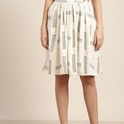 ether Kora Collection Off White Printed Pure Cotton Sustainable Unbleached Fabric Skirt-image-95