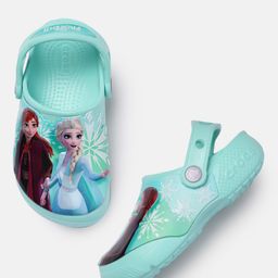 Crocs Unisex Kids Ice Blue Frozen Elsa & Anna Print Clogs with Back Strap-image-3