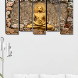 SAF Gold-Toned & Brown 5 Pieces Wood Buddha Religious Wall Art-image-37
