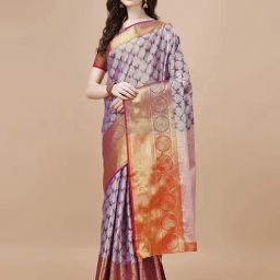 JUST FASHION Purple Silk Woven Saree With Unstitched Blouse-picture-38