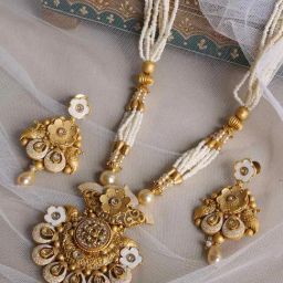 Panash Gold Plated Stone Studded & Beaded Jewellery Set-image-96