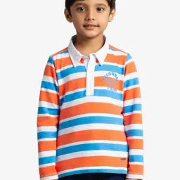 Ed-A-Mamma Boys Orange Cotton Striped T-Shirt-image-44