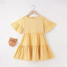 Ed-a-Mamma Kids Yellow Embroidered Dress image 1
