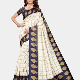 KSUT Ivory & Blue Check Saree With Blouse-picture-12